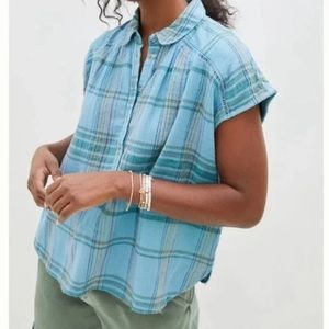 Anthropologie Pilcro The Serena Surf Dolan Plaid Blouse Sz MP
